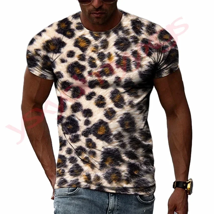 Men\'s T-Shirt 3D Leopard Pattern Print Short Sleeve Tops Street Casual T Shirt Streetwear Oversized Tee Shirt Men Clothing