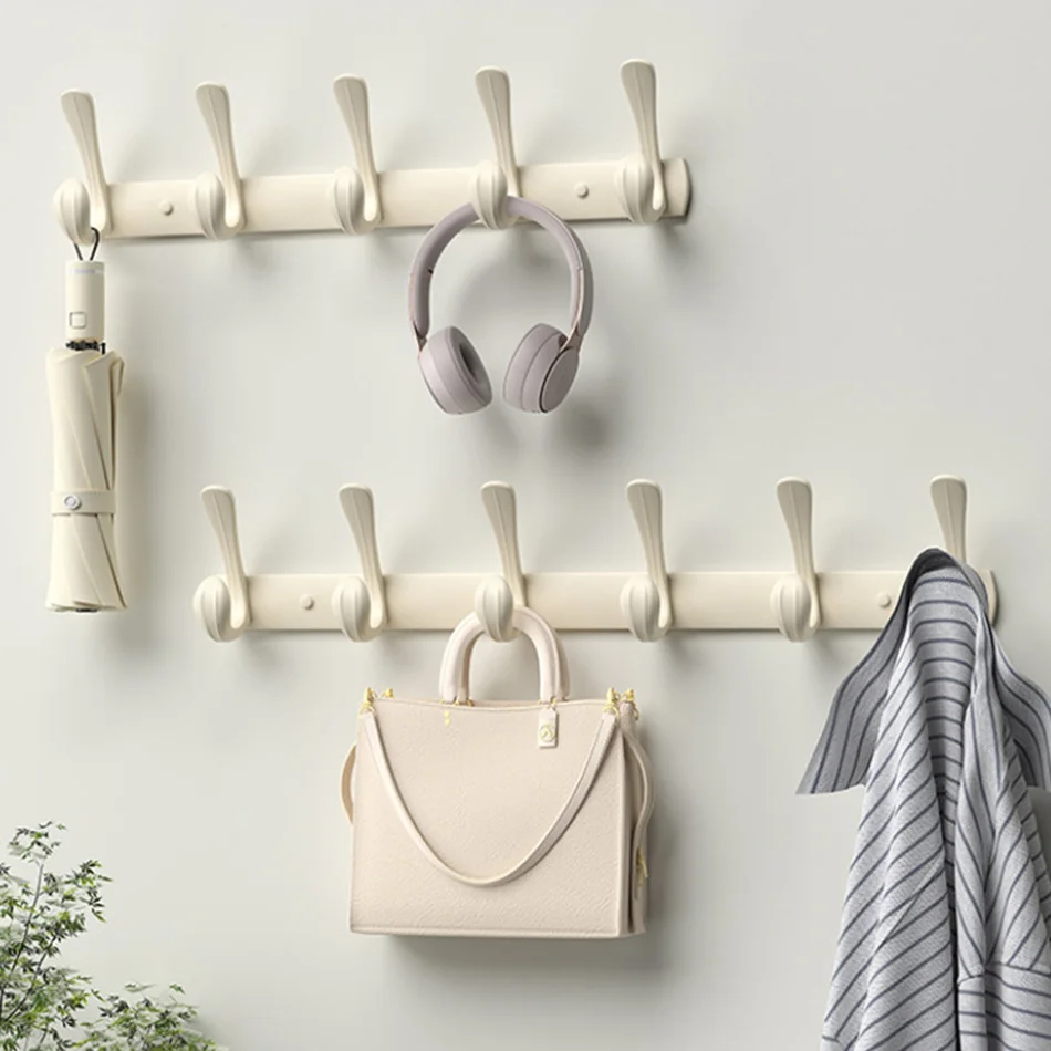 Bathroom Robe Hook Milk White Creative 3 4 5 6 Row Wall Hook Aluminum Bedroom Home Lavatory Decorative Coat Towel Key Holder