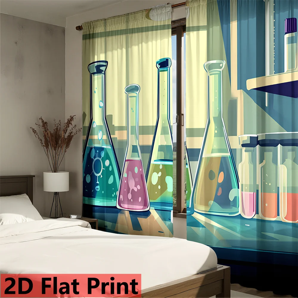 Chemistry Lab Curtains Science Beaker and Test Tube Print Laboratory Glassware Window Drapes for Kids Room Classroom Decor