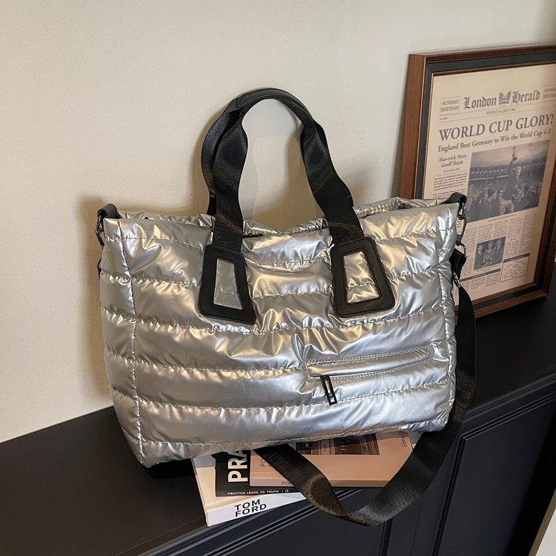 

Модные большие сумки-тоут с мягкой подкладкой, дизайнерские стеганые женские сумки на плечо, роскошная нейлоновая пуховая хлопковая сумка через плечо, зимняя большая сумка