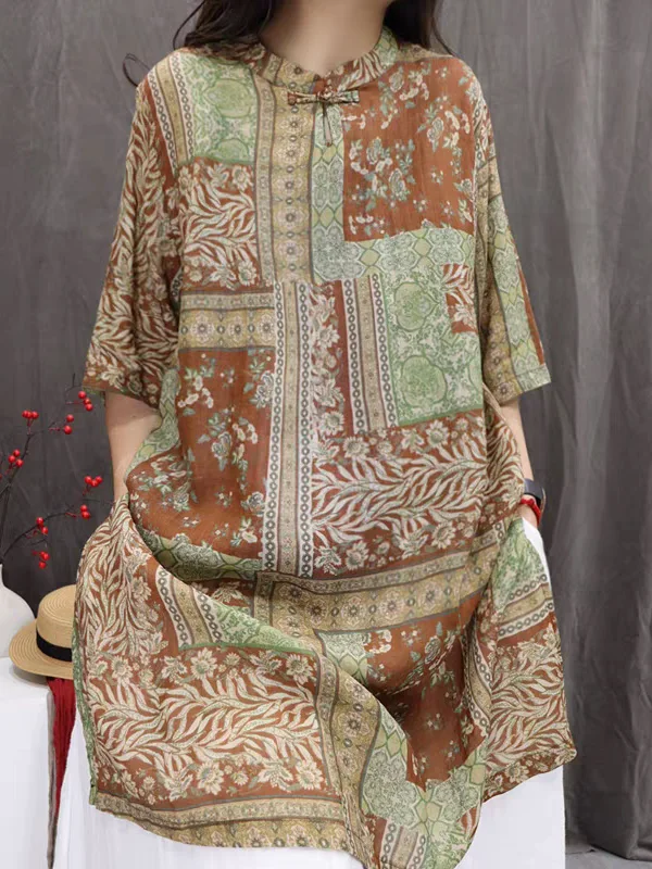 เสื้อผ้าสไตล์จีนโบราณ ลายพิมพ์ผ้าลินิน น้ำหนักเบา ความยาวปานกลาง สำหรับผู้หญิง ฤดูร้อน รุ่นใหม่ล่าสุด ทรงหลวม สวมใส่สบาย เหมาะสำหรับเดินทางไปทำงาน...