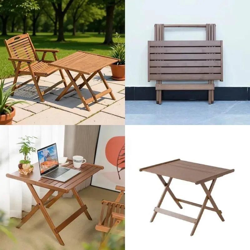 Bamboo Folding Table and Chair Set Minimalist Design Portable Outdoor Furniture for Family Balcony