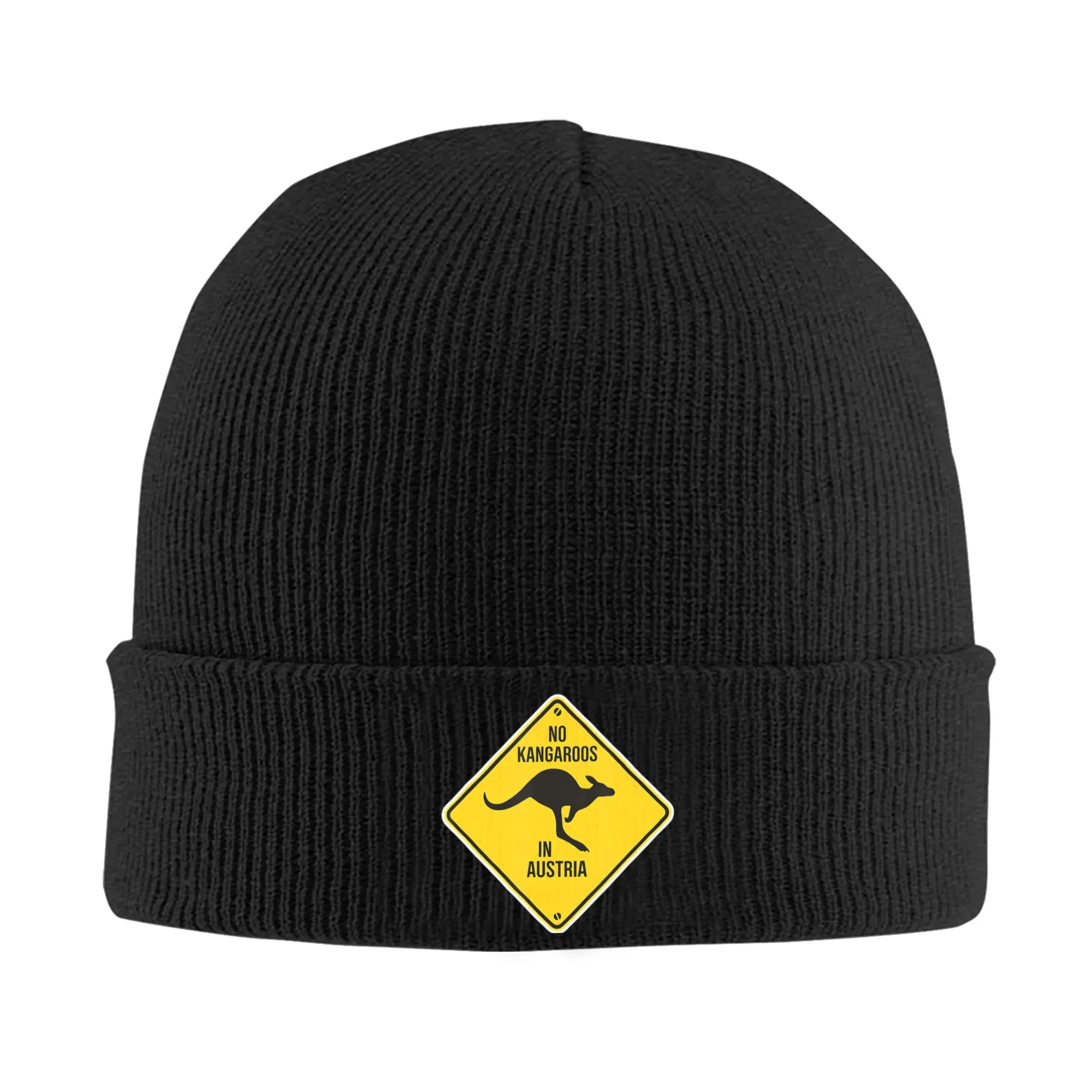 No Kangaroos in Austria Funny Road Sign Knitted Cap Women's Men's Beanie Autumn Winter Casual Hat Acrylic Warning Warm Melon Cap