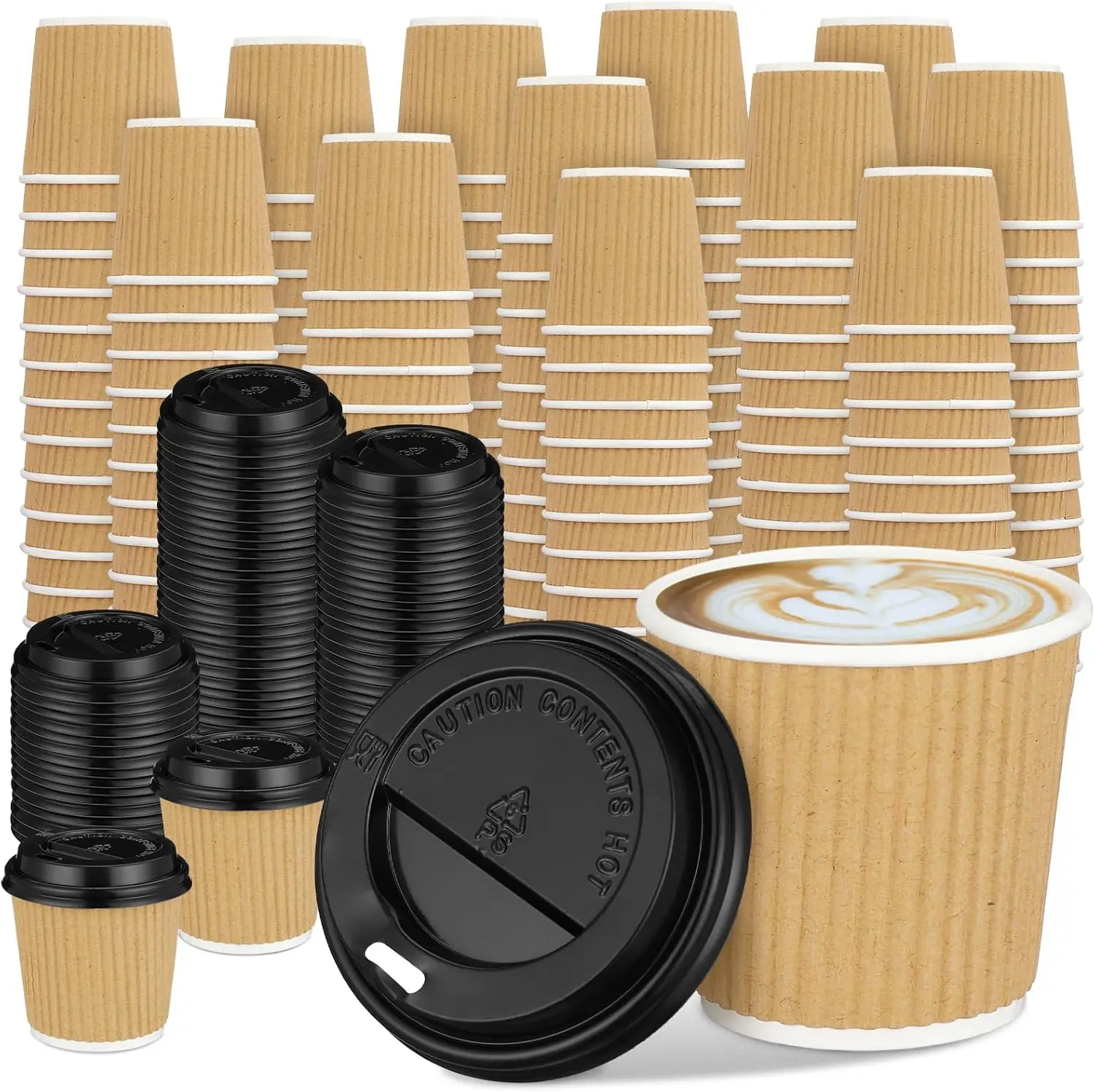 

100 Set 4oz Disposable Espresso Cups with Lids Ripple Corrugated Paper Disposable Coffee Insulated Hot Ripple Cups for h