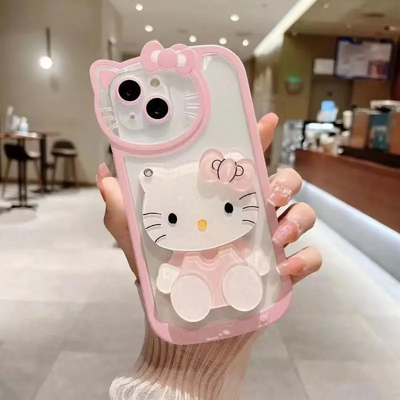 

Cute Sanrio Hello Kitty Mirror Phone Case, 3D Stereo Design Shockproof Soft Cover with Makeup Mirror for iPhone 17/15/14/13/12