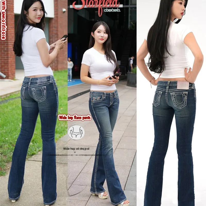 

Low-Waisted Slim-Fit Stretchy Retro Flared Jeans with Built-In Hip Pads European And American Sexy Trendy Hot Women's Jeans