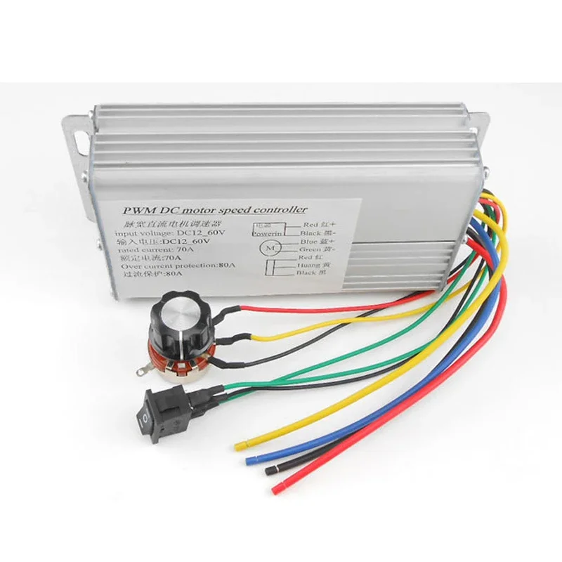 DC 12-60V 70A 4000W PWM DC Motor Speed Controller Brush Motor Regulator with Forward and Reverse Switcher DC 12V 24V 36V 48V