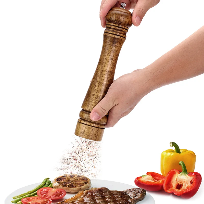 

5in kitchen accessories Salt and Pepper Mill Wood Pepper Shakers with Strong Adjustable Ceramic Grinder with spare Ceramic Rotor