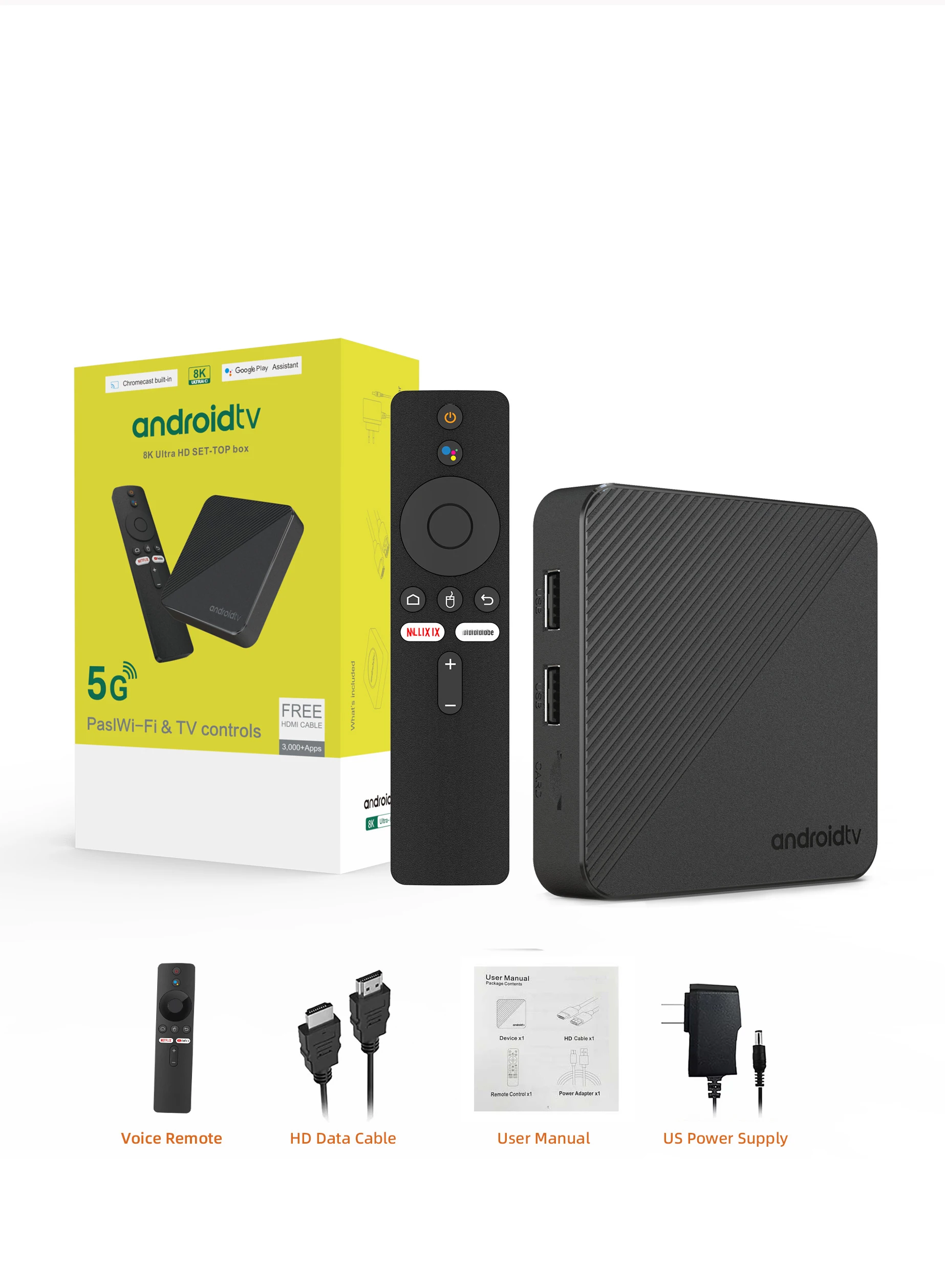 Android 14.0 Smart TV Box 8K Video فك BT 5.4 Google Assistant HDR 10+ Allwinner H313 2.4G/5G WiFi Media Player Set Top Box
