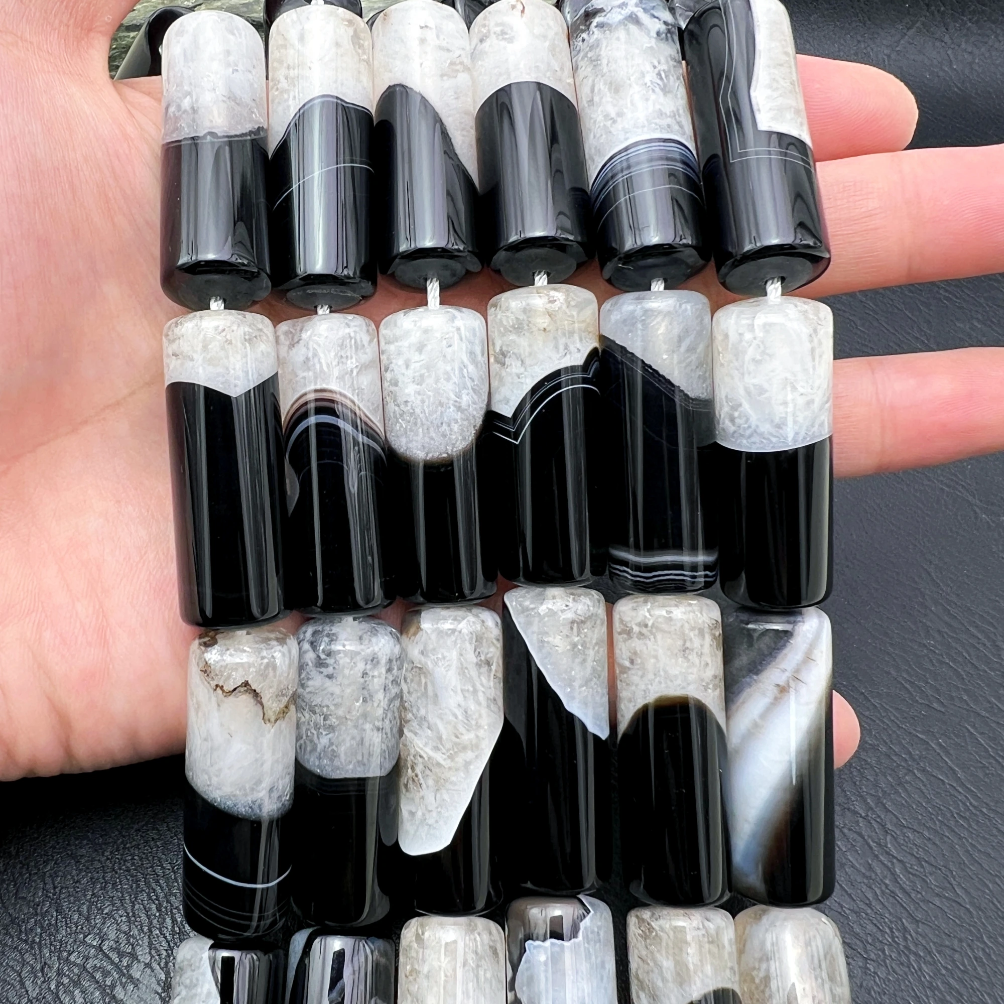 Grand cylindre naturel noir en agates uruguayennes, 14x40MM, 10 pièces, perles de pendentif en Quartz pour la fabrication de bijoux, MY251105