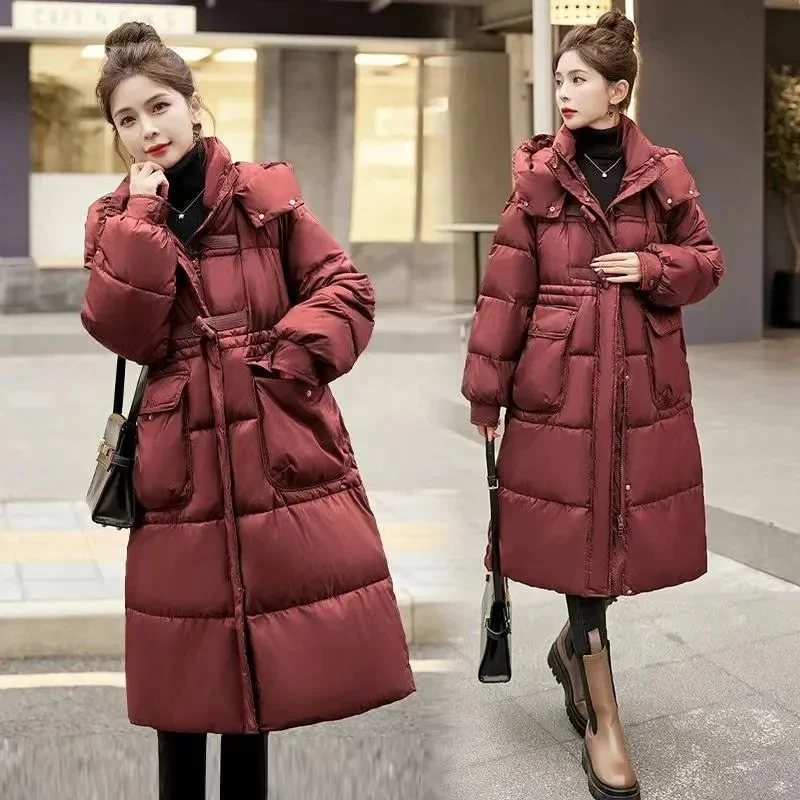 2024 New Down Coats New Long-style Cotton Dress Korean Version Large Size Korean Fashion Jackets Winter Heat Parka Feminina