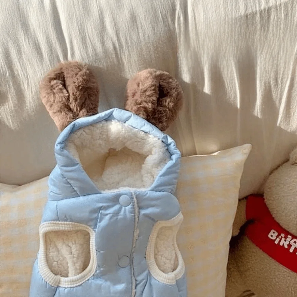 Fashion Winter Dog Warm Clothes Lining Windproof Dog Vest Coat Cute Ears Thickened Dog Hiking Jacket Puppy