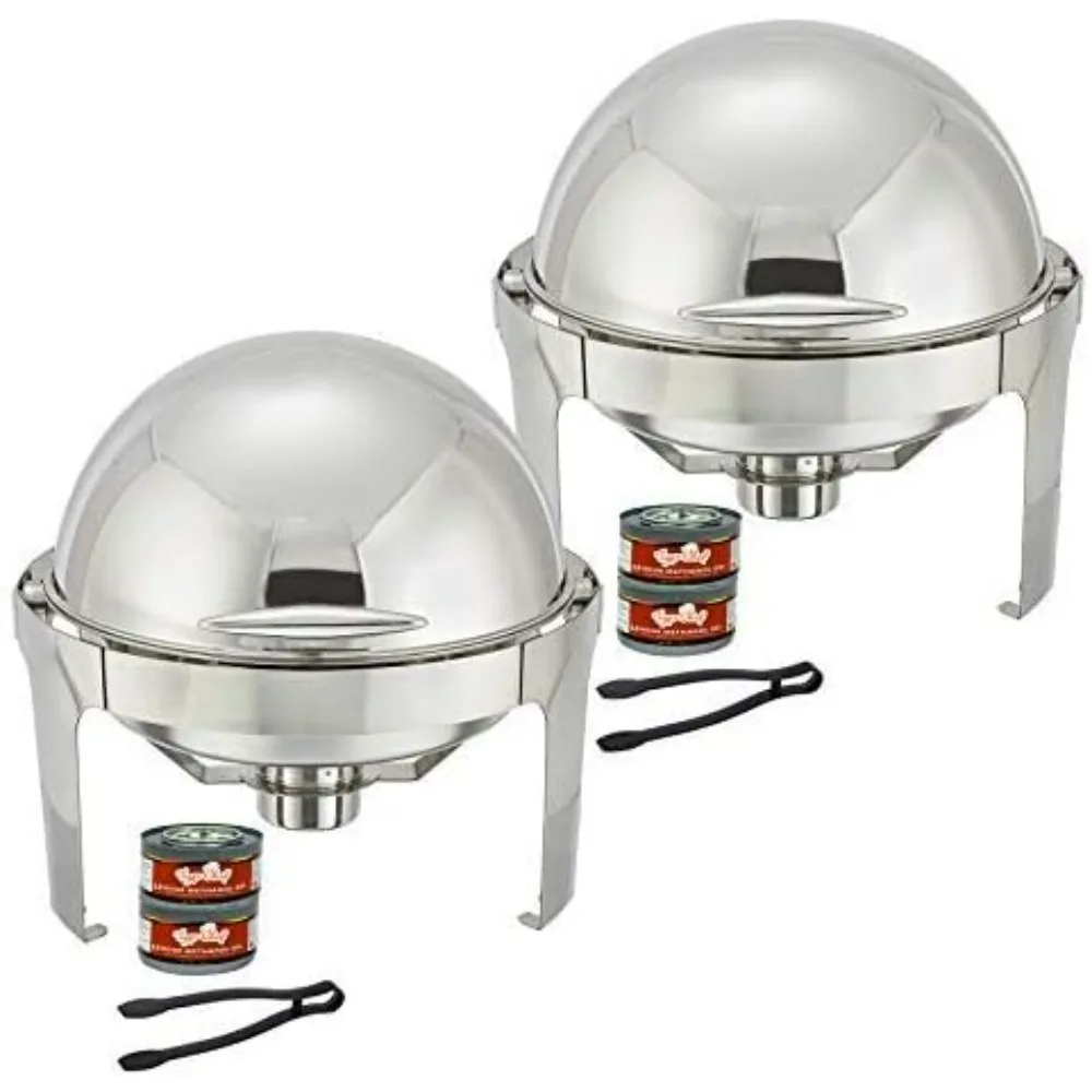 

Tiger Chef Chafing Dish Buffet Set - 6 Quart Food Warmer Stainless Steel - Round Roll Top Chafer - 2 Chafing Dish Sets with 2 Se
