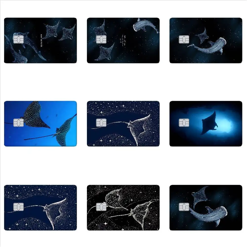 Whale And Manta Ray Designs Card Stickers 4pcs 1Set Credit Debit Sticker Party Sticker Decoration Small Chip Card Skin Sticker
