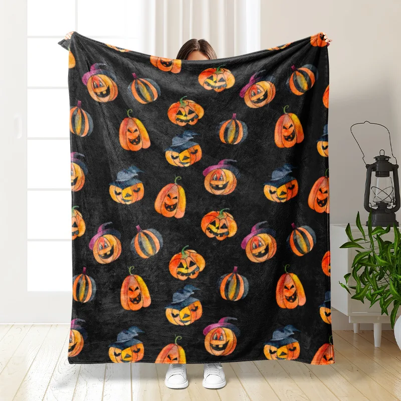 Warm Pumpkin Printed Halloween Blanket Cartoon Soft Flannel Cartoon Blankets Decorative Home Bedquilt Holiday Gifts Winter