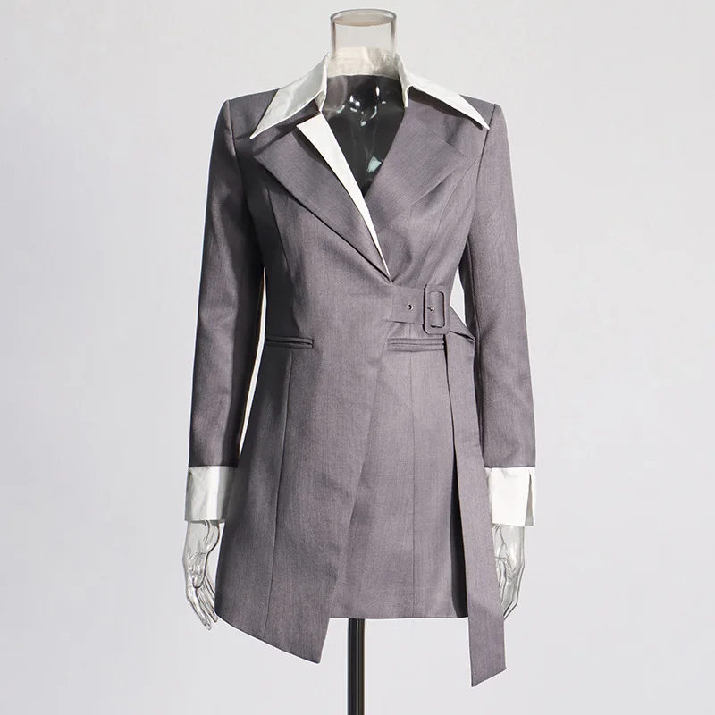 سترة بدلة بألوان متعددة بتصميم جديد لعام 2025 للنساء - سترة بدلة خصر مخصصة بأزرار رمادية للأسفل للركاب