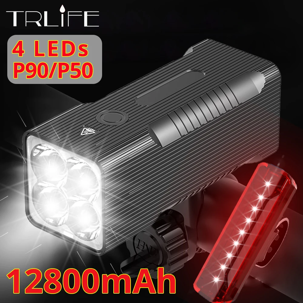 TRLIFE 12800mAh Bike Light front USB Rechargeable led Bike Headlight XHPP90 XHP50 LED Powerful Flashlight Front Lights Back Rear