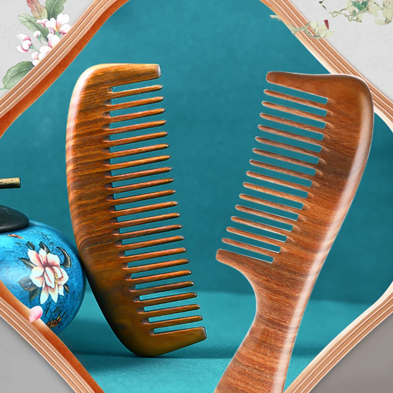 Sisir Kayu Cendana Hijau Sisir Kayu Persik Sisir Pijat Acupoint Sisir Kayu Cendana Rumah Tangga Anti Statis Alami Ukiran Pola