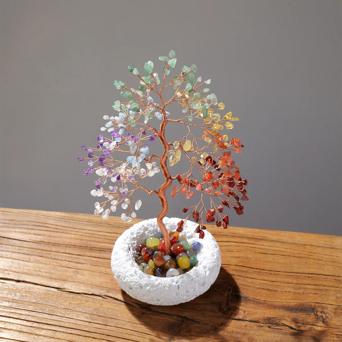 

1pc Natural Crystal Tree Colorful Crystal Wealth Tree Colorful Agate Treasure Pot Home Entrance Wealth Attraction Ornament