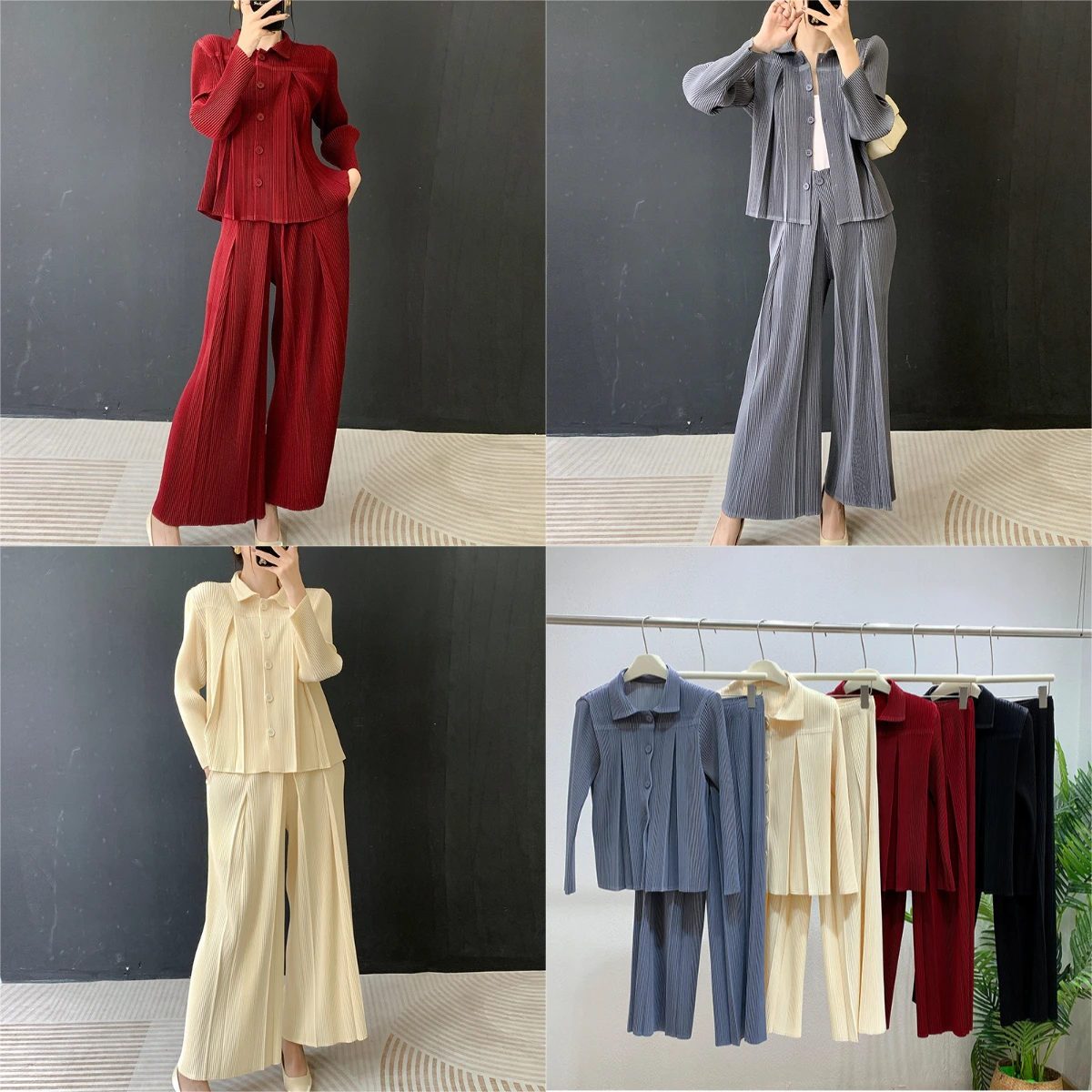

Miyake Pleated 2025 Winter New Pleated Suit Suit Long-sleeved Cardigan + Casual Straight Trousers Two-piece Female Pleated