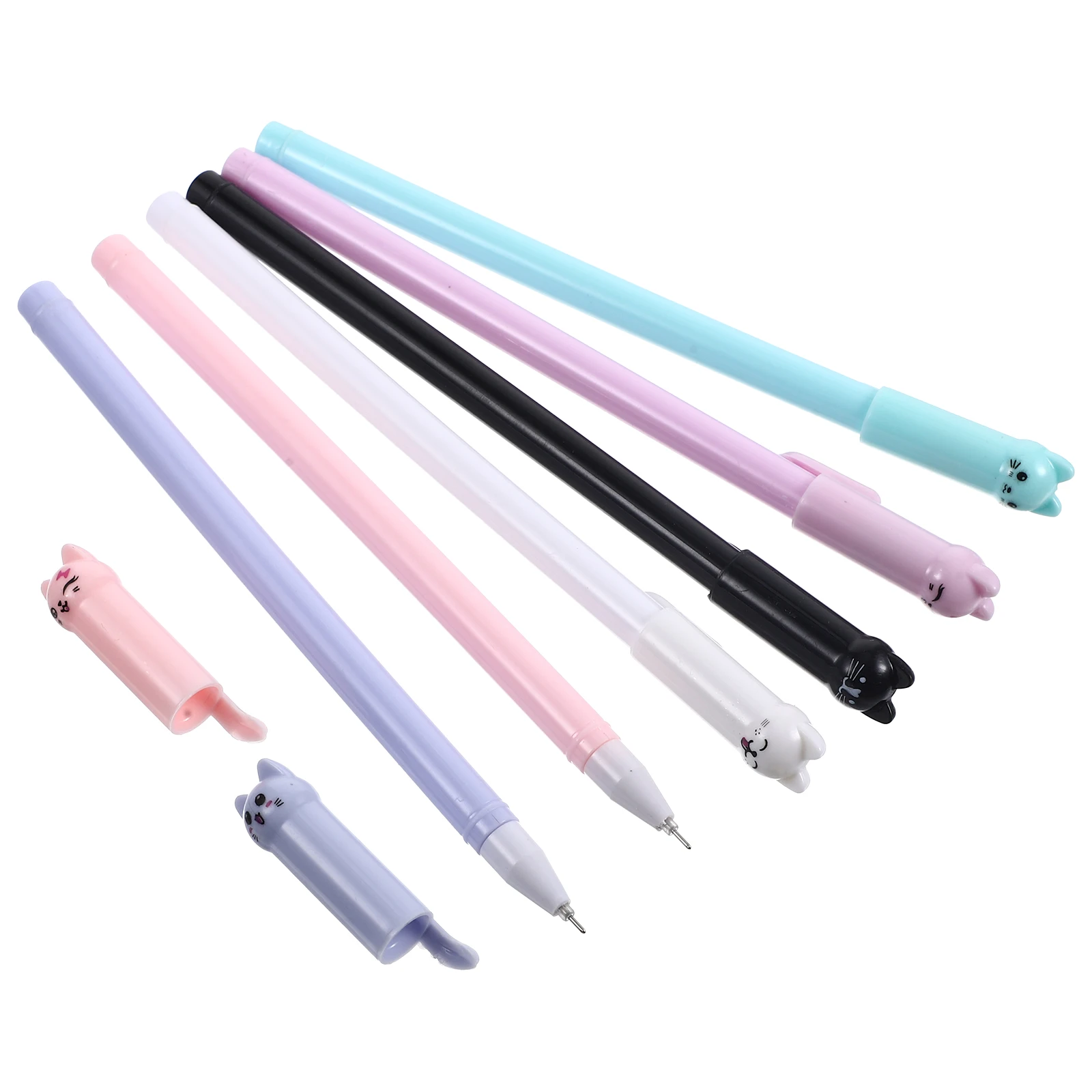 6 Pcs Creative Stationery Pen Cap Cat Gel Pens Writing Ink Cartoon Kawaii Lovely Appearance Smooth Writing Good For Notes Study