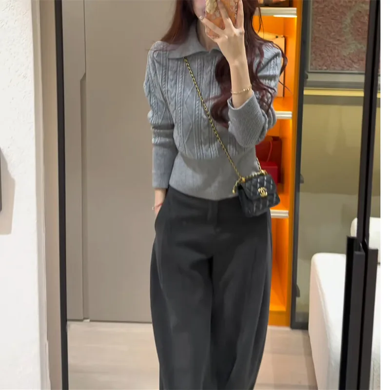 

Elegant Slimming Long Sleeve Neck Knitwear Women's Fashionable Twist Design Autumn Winter New Arrival Soft Cotton Sweater