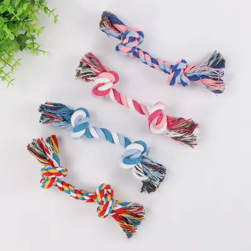 Colorful Cotton Double Knot Dog Toy Durable Rope Chew For Teeth Cleaning Interactive Pet Toy Fit Small Medium Dog Boredom Relief
