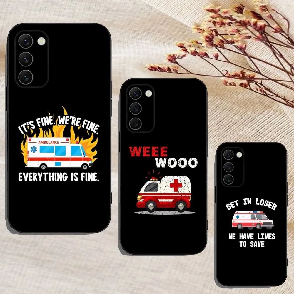 

E-EMT E-EMS Ambulance Phone Case For Samsung Galaxy A13,A21s,A22,A31,A32,A52,A53,A71,A80,A91 Soft Black Cover