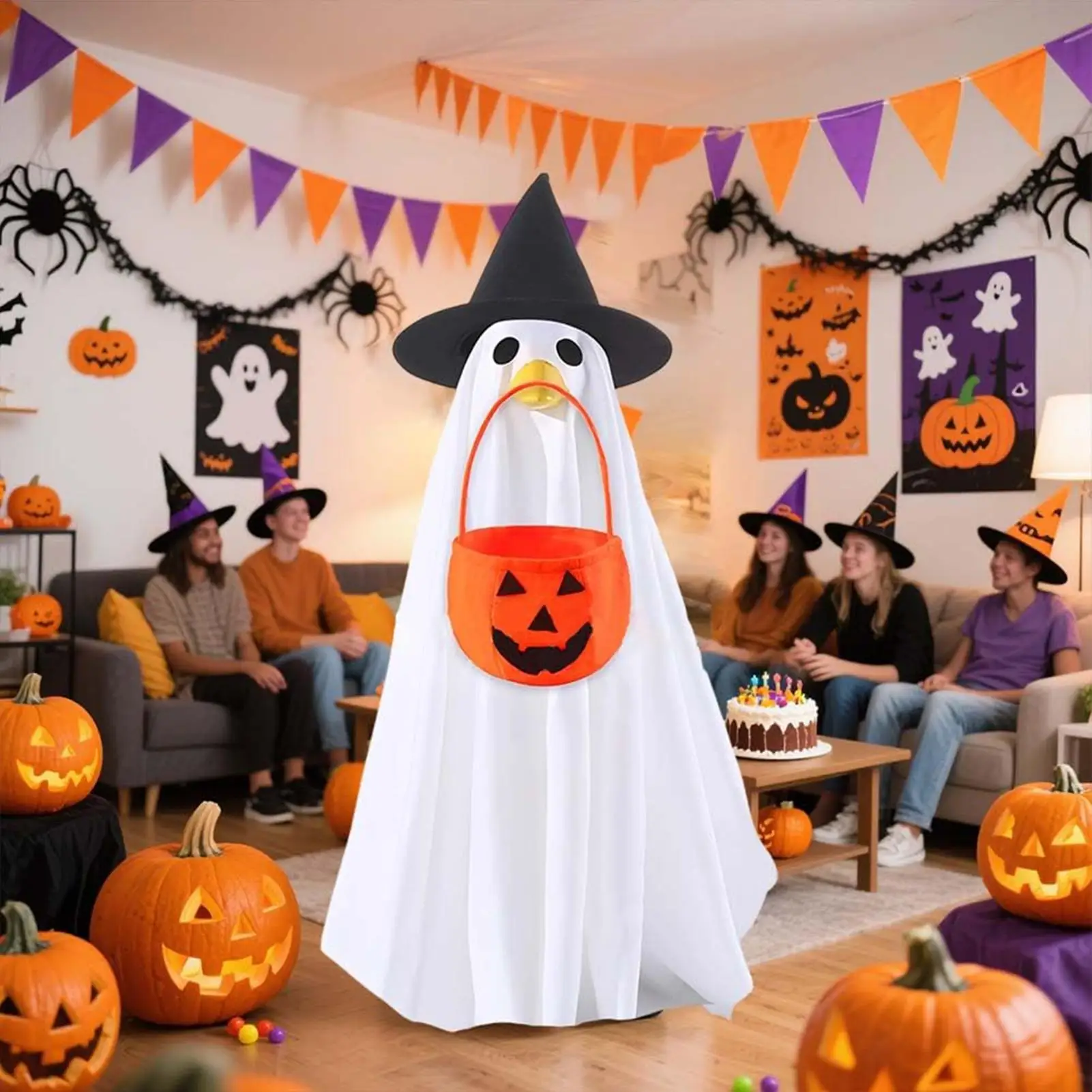 

Halloween Porch Geese Outfit Lawn Geese Statue Ghost Clothing Yard Statue Clothing For Courtyard Garden Fall Season Homeowners