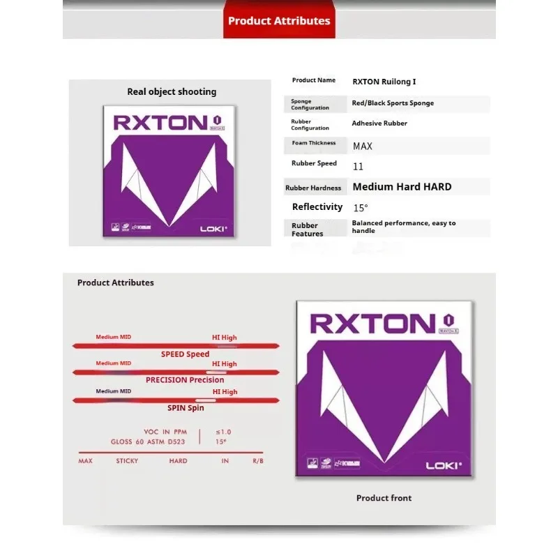 LOKI RXTON 1 مطاط تنس الطاولة عالي المرونة لزج أحمر بينج بونج المطاط النقاط في إسفنجة عالية الكثافة مطاط بينغبونغ الأسود