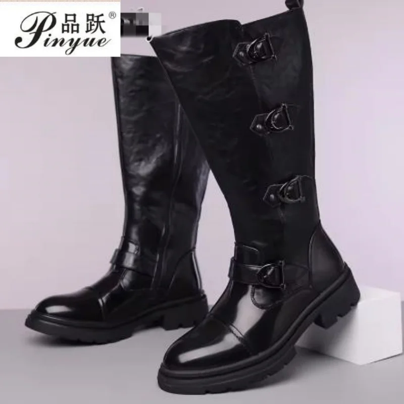Men's Punk Style Motorcycle Boots High-Top Comfortable Soft Bottom Fashionable Trendy Boots for Casual Wear 39-48