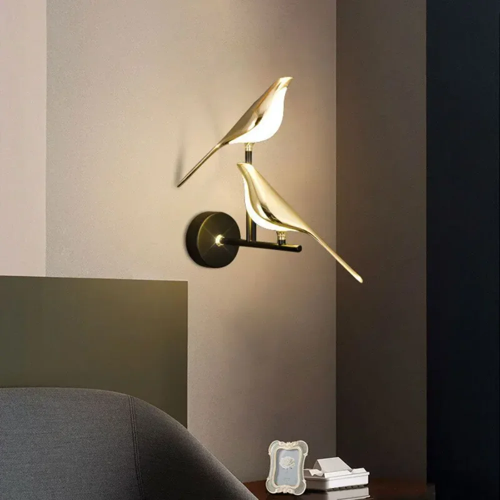 Magpie Bird LED Wall Lamps Touch Switch for Sofa Background Bedside Indoor 360° Rotatable Indoor LED Wall Lighting Wall Sconce