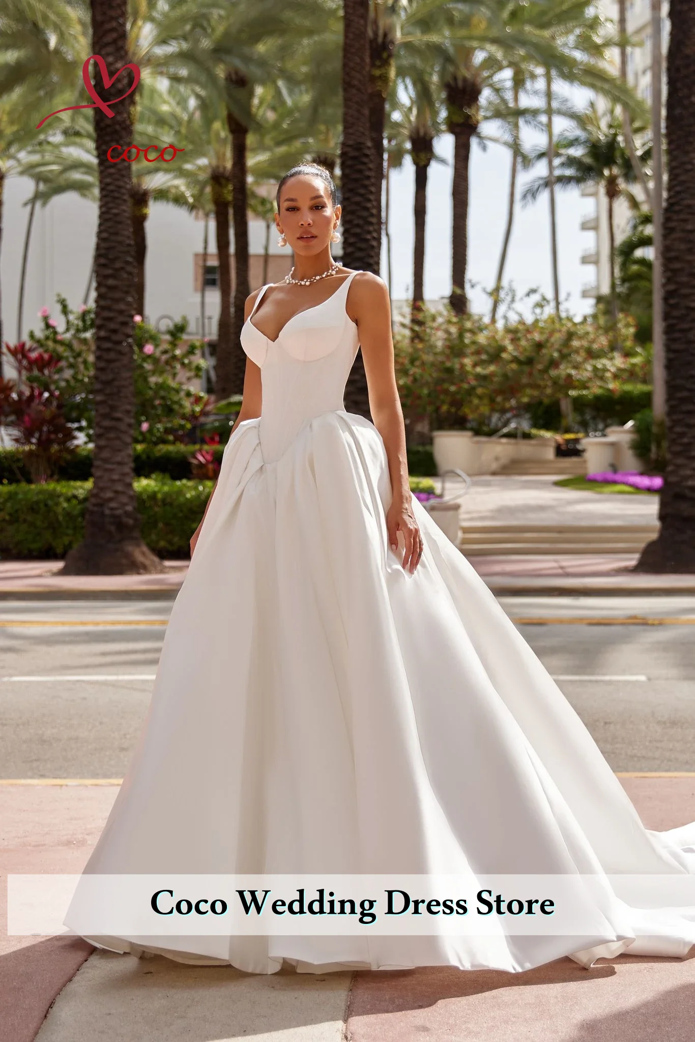 

Customized Sweetheart Collar A-Line Women Wedding Dresses Exquisite Satin Fabric Bridal Gowns Charming Party Vestidos De Novias