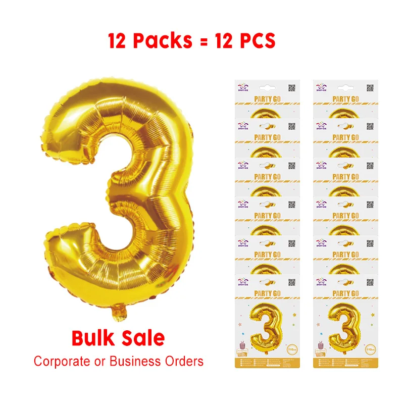 

12 Pieces-43.3'' Decorative Gold Foil Number 3 Balloons 1pc/Pack 12 Packs