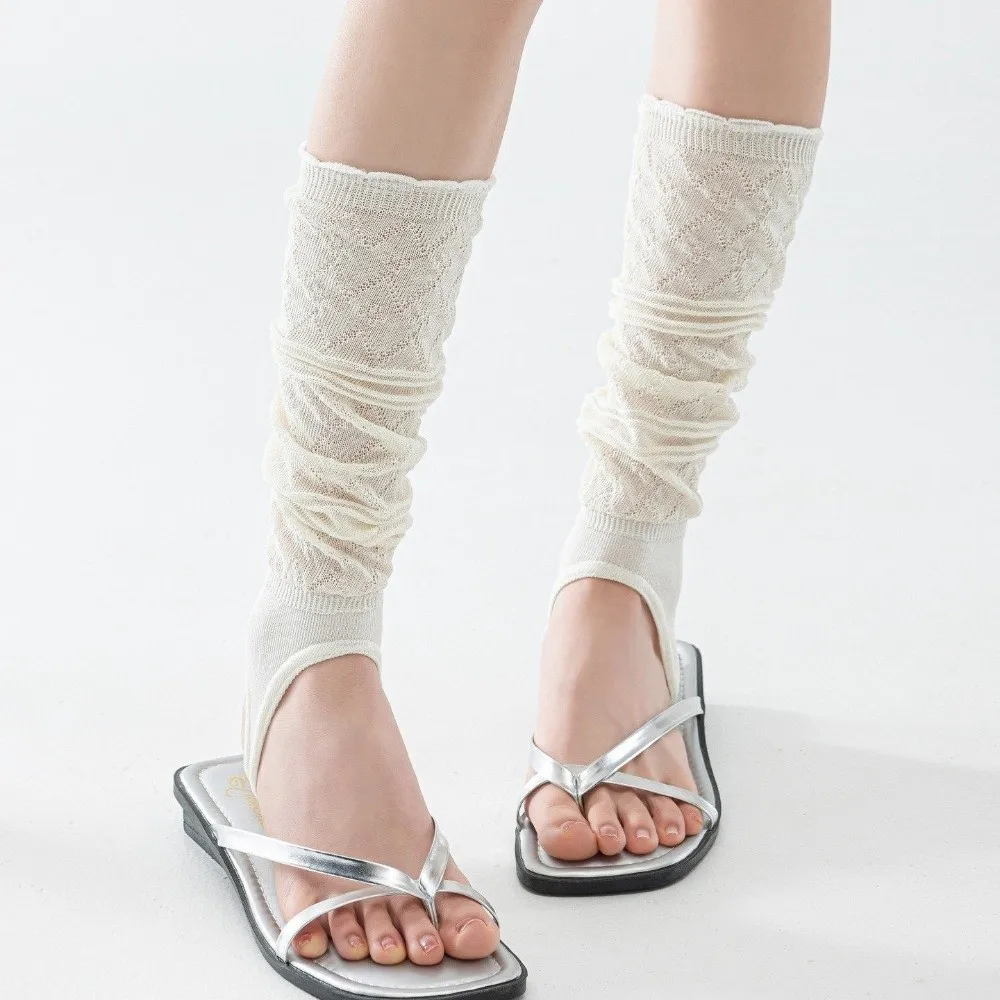 1 Pair Thin Knit Stirrup Slouch Socks Hollow Pattern Breathable Feel Calf Socks Soft Stretch Stirrup Design Boot Socks