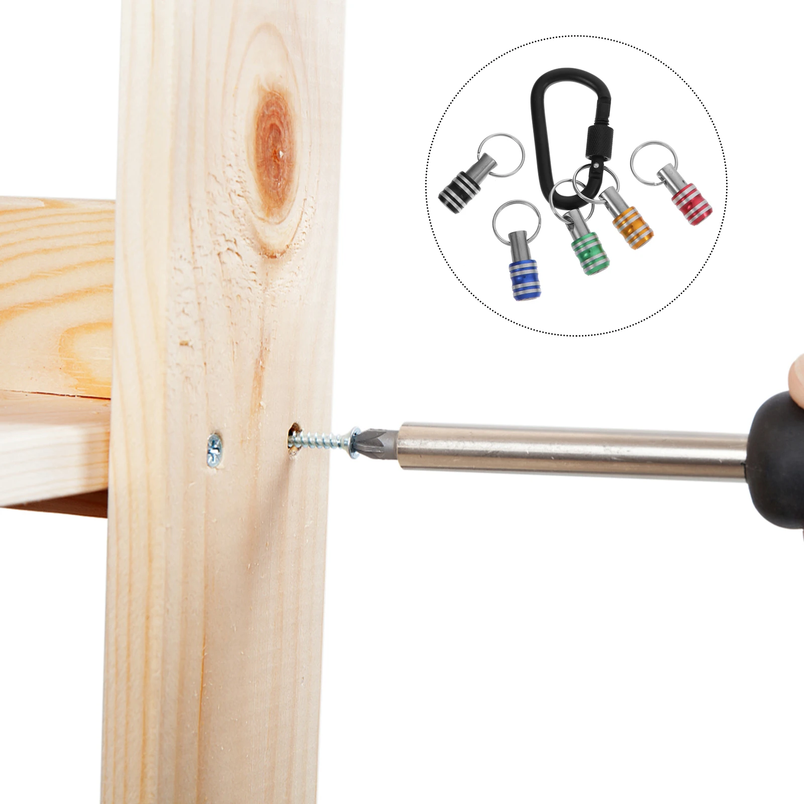 

5 Pcs Keychain Stainless Steel Magnetic Bit Holders Portable Quick Release Socket Adapters Rust Proof Carabiner