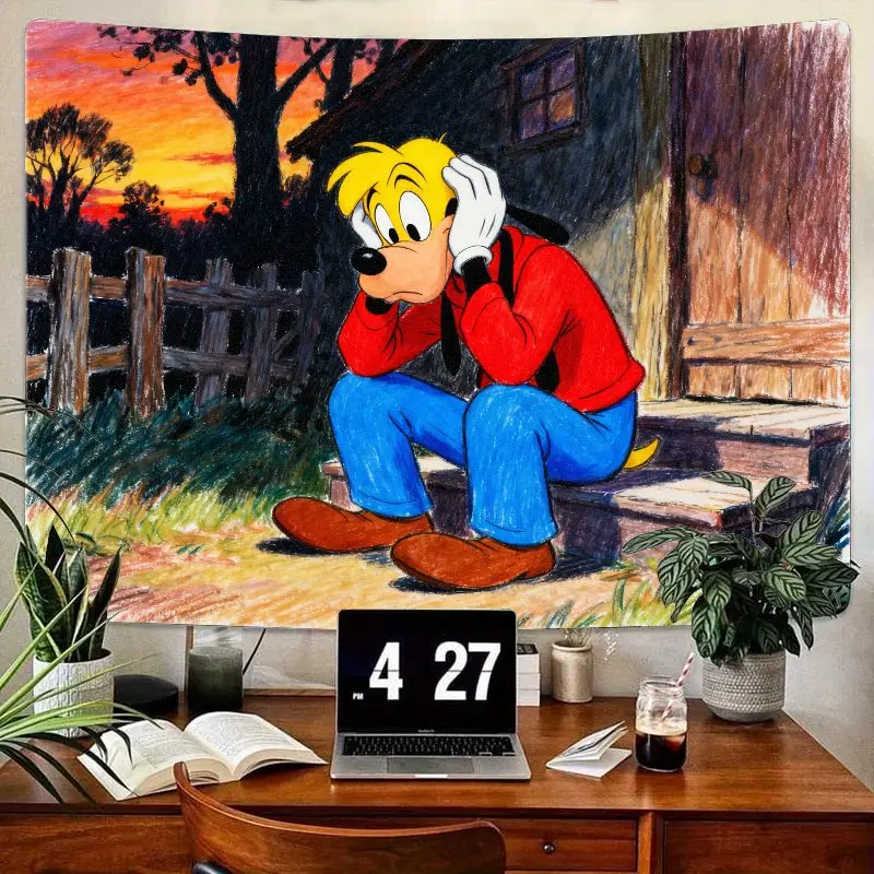 

1 шт., гобелен Disney Max Goof Pensive Sunset, настенное искусство, дизайн эскизов, подвесной полиэстер для декора спальни, общежития, подарок фанату
