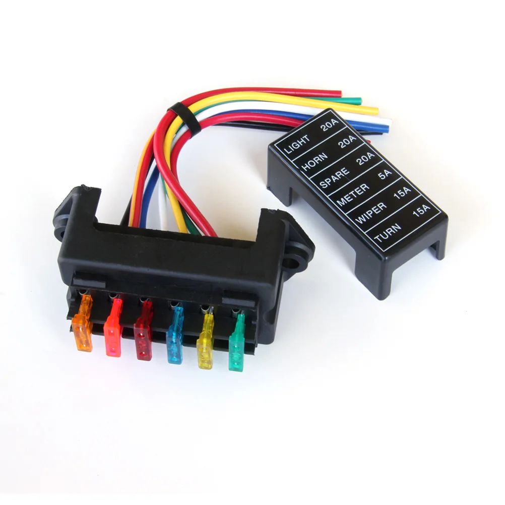 6-Way 2-Input Fuse Holder Standard Circuit Fuse Board with 15cm Wire For Car Boat Marine Truck (Fuse Not Included)