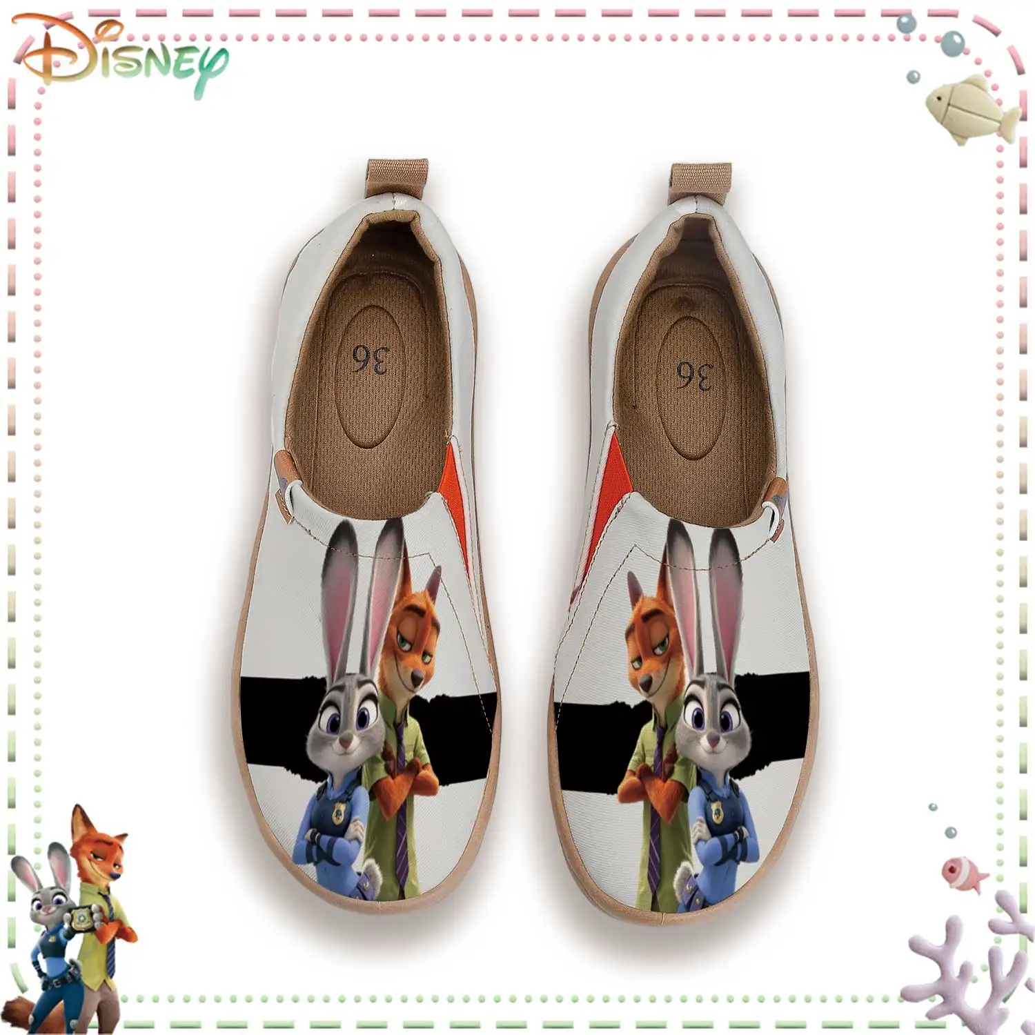 

Туфли без шнурков Disney Zootopia Judy & Nick: милый принт с изображением полицейского дуэта, удобная повседневная обувь для взрослых, идеально подходит для повседневной носки.