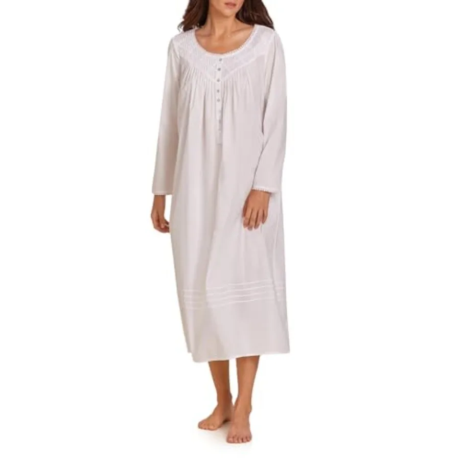 Sleepwear and Loungewear for Women - Poetic Woven Lawn Collection - 100% Cotton Longsleeve Full-Length Nightgown