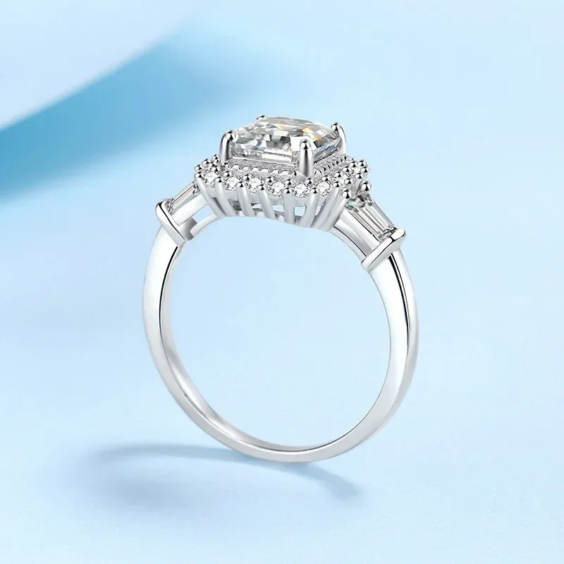 

Designer Jewelry 18K White Gold Womens VVS1 D Color 2Carat Moissanite Diamond Asscher Cut Luxury Pretty Rings for Wedding Female