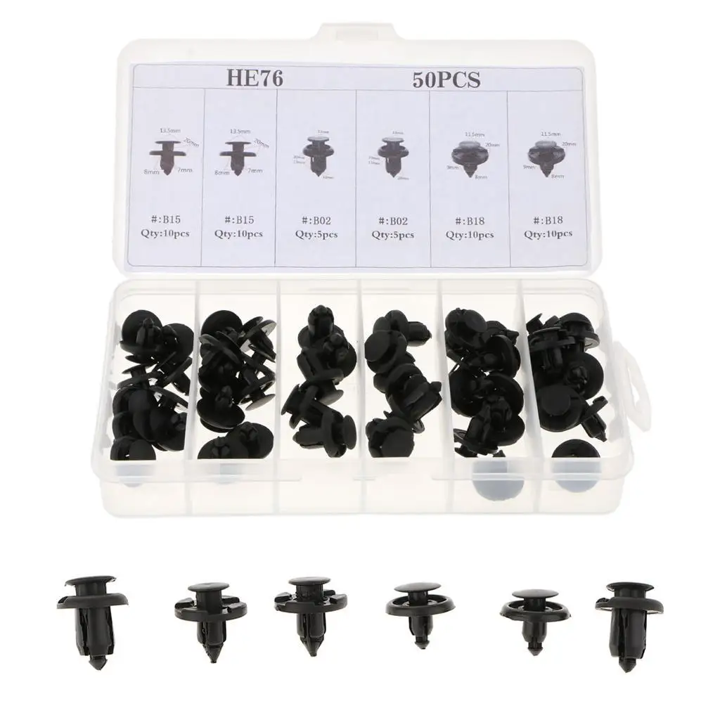 50x 6 Sizes Automotive Car Push Pins Rivet Bumper Panel Clips Assortment