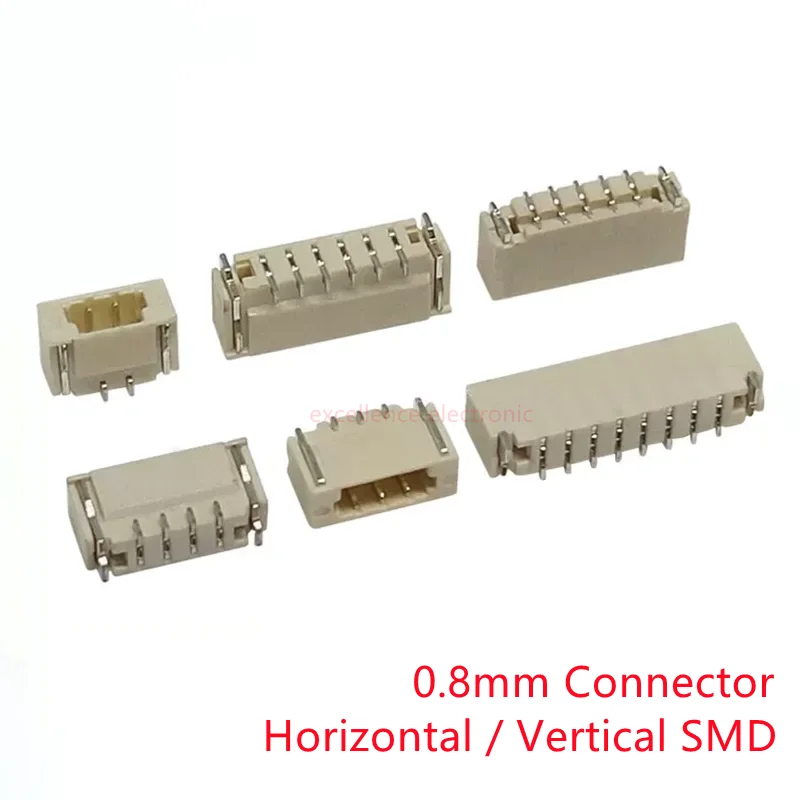10PCS 0.8mm Pitch Connector SMD Horizontal / Vertical Type Socket 2P 3P 4P 5P 6P 7P 8P Replacement of JST IDC Receptacle