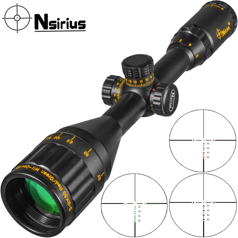 

NSIRIUS 3-9X50 AOE Gold Tactical Riflescope Optical Sight Red Green Crosshair llluminate Hunting Rifle Scope