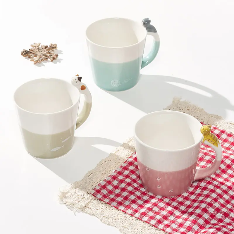3D Stereoscopic Cat Ceramic Cup Pink Cartoon Household Coffee Drinking Water Simple Cute Creative Mug Design Couple Gift