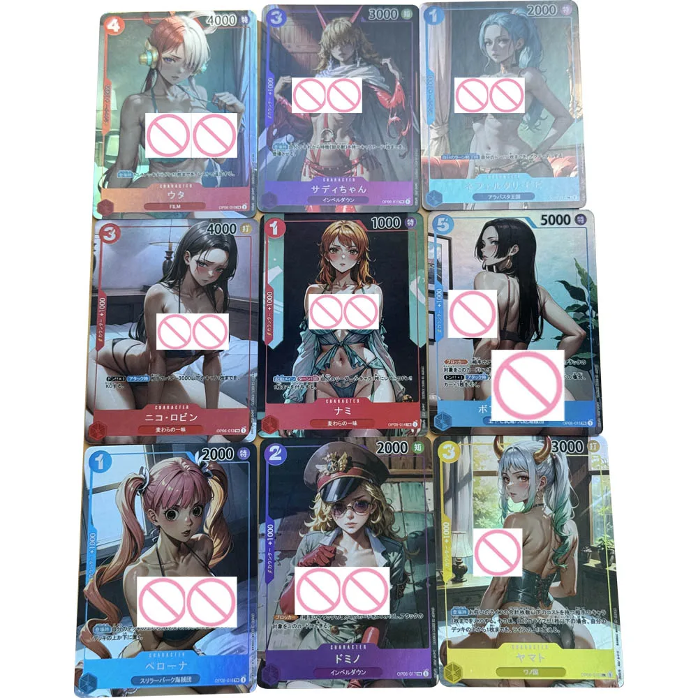 

9pcs/set Anime OPCG Sexy Collection Card Yamato Nami Perona Big Chested Beauty Refractive Color Flash Half Naked Card Boy Gift