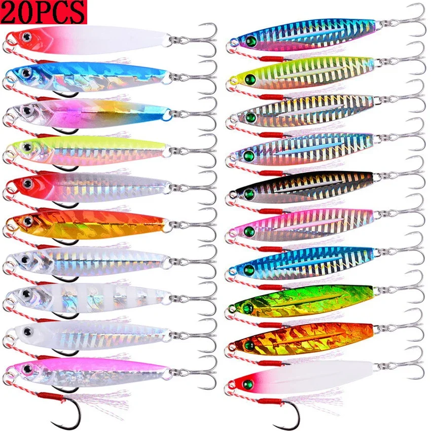 

20PC Metal Jig Set 14g 17g 21g 28g 40g Shore Casting Jigging Shore Casting Spoon Saltwater Jack Fishing Lure Bit Artificial Bait