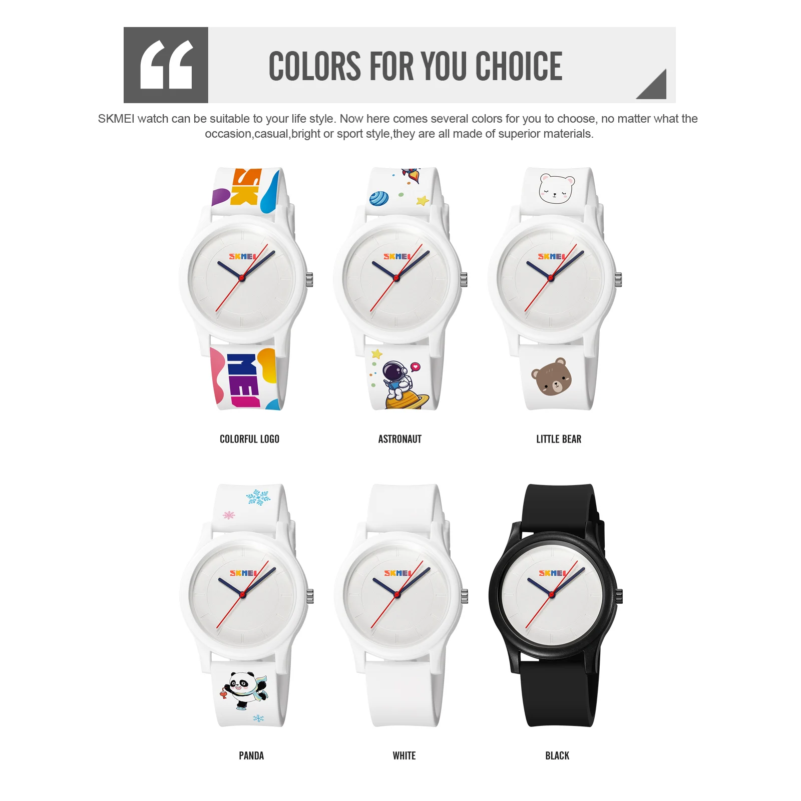 SKMEI Moda Cartoon Series Quartz Watch Espaço Brand Strap Exame Dedicado Casual Sports Waterproof Tendência Schoolgirl Watch 1880