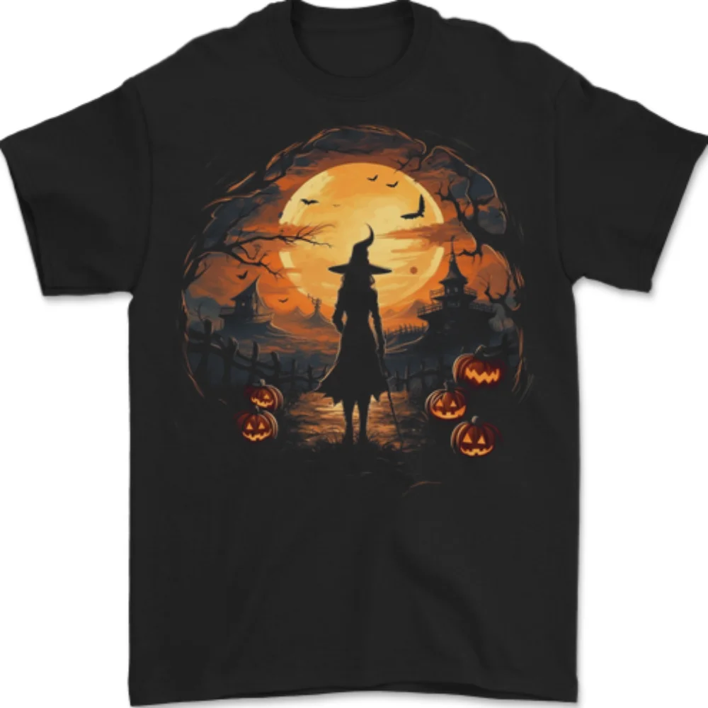 Witch Halloween Sunset Mens T-Shirt 100% Cotton