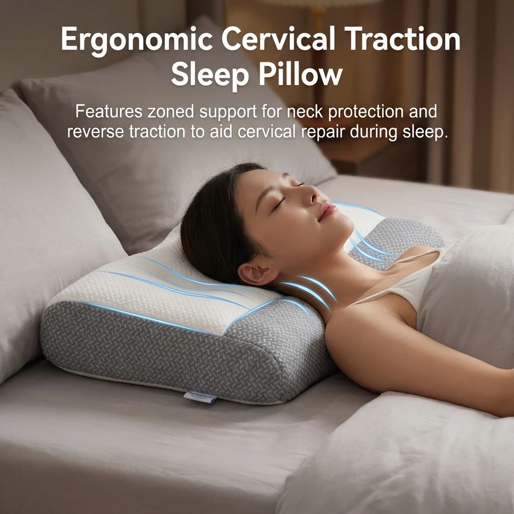 Memory Foam Cervical Pillow With Ergonomic Zone Support Breathable Knitted Fabric For Home And Office Sleep Relief